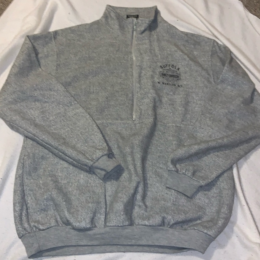 Harley Davidson Suffolk West Babylon NY GRAY FLEECE PULLOVER MEN’S XL unisex 2X